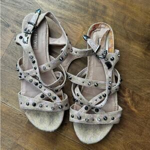 Lollipops Paris Beige Lace Strappy Studded Sandals - Size 7/7.5
